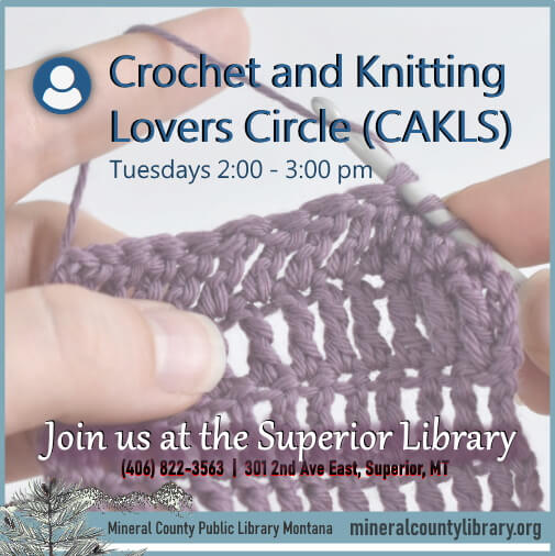 Knitting and crocheting fun at the Superior Library Tuesdays